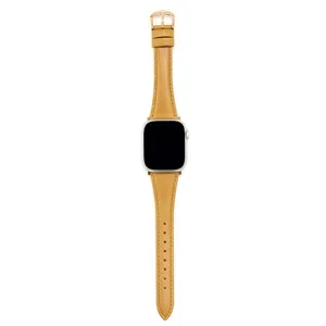 Tan leather replacement watch band compatible with Apple Watch Series SE 10 11, elegant design.