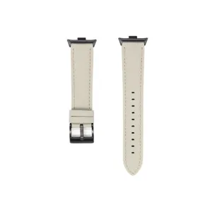 Cinturino di ricambio per smartwatch in vera pelle grigio chiaro con fibbia e connettori neri.