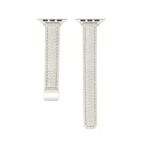 Slim genuine leather watch strap replacement with metal connectors and secure buckle for daily wear.