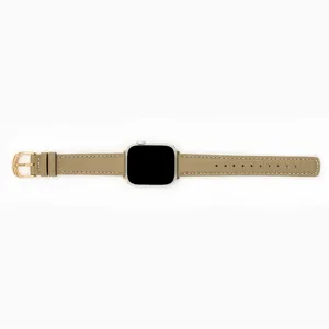 Cinturino di ricambio in pelle con motivo litchi beige compatibile con orologi intelligenti.