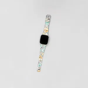 Cinturino in vera pelle floreale per Apple Watch, elegante cinturino stampato con fibbia in metallo.