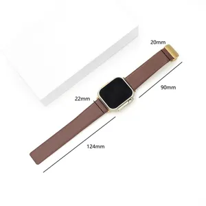 Detail view of brown leather watch band with metal clasp, showing precise dimensions and size.