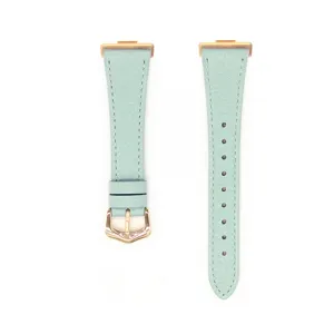 Cinturino per orologio in pelle verde menta con fibbia oro rosa, vista di ricambio.