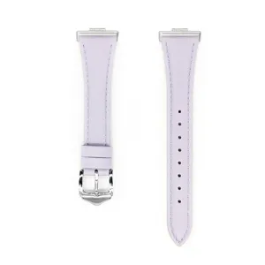 Light purple leather watch strap replacement with silver pin buckle, elegant design for women.