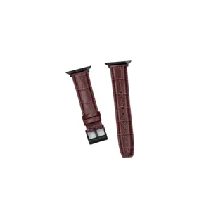 Wine red crocodile pattern leather watch strap compatible with smart watches replacement band