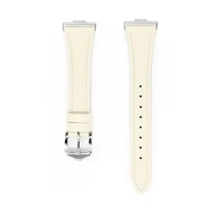 Beige leather watch strap replacement with silver buckle sleek tapered design for watch