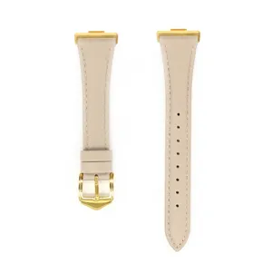Replacement leather watch strap with gold buckle compatible for smartwatch fashion accessory