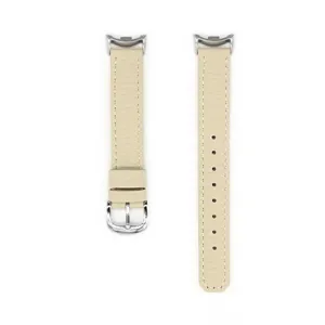 Cinturino di ricambio per orologio in vera pelle beige con fibbia argentata per smartband.