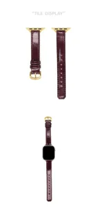 Cinturino per orologio in pelle rosso vino sottile compatibile apple watch fibbia oro