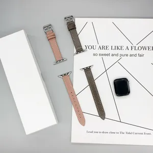 Smalle lederen horlogebandjes compatibel met Apple Watch, fijne band vervanging in roze en grijs.