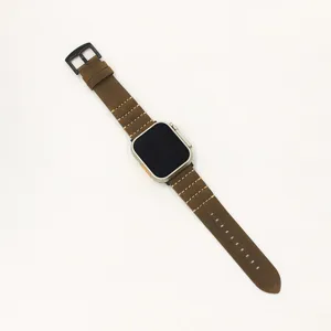Correa de reloj de cuero de caballo loco marrón de repuesto para apple watch ultra 49mm 45