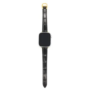 Cinturino per orologio in pelle nera stampa coccodrillo con fibbia dorata compatibile smart.