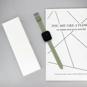 Groene lederen horlogeband compatible met Apple Watch, slanke vervangende horlogeband vrouwen