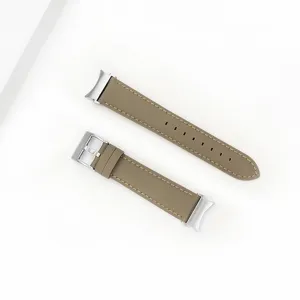 Detailed view of the premium leather watch strap replacement with durable silver metal buckle.