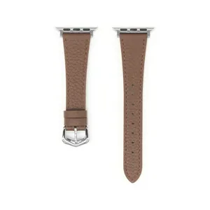 Premium brown leather watch strap with metal buckle and connectors for smart watch replacement.
