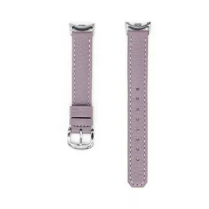 Cinturino per orologio in vera pelle viola con fibbia argentata per smartwatch compatibile.