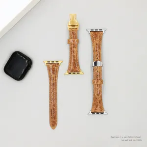 Brown genuine leather watch strap compatible with apple watch replacement band accessory