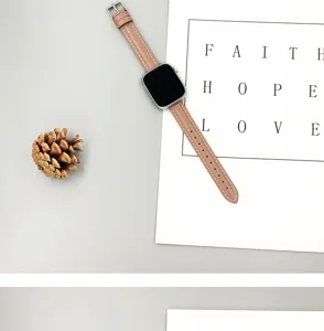 Bracelet de montre en cuir fin compatible avec Apple Watch, laniere elegante de rechange.
