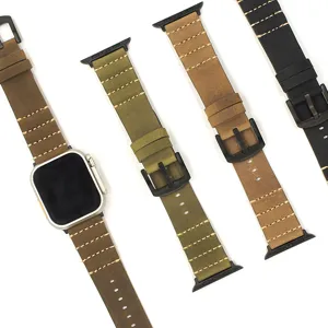 Correa de reloj de cuero genuino compatible con Apple Watch Ultra 49mm 45mm 44mm.