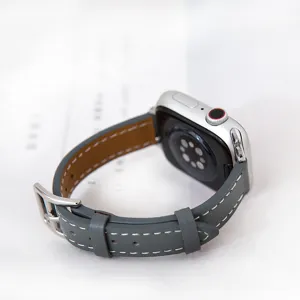 Vervangende lederen horlogeband voor Apple Watch, grijs rundleer slanke horlogeband met gesp.