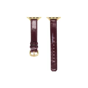 Cinturino in pelle sottile compatibile con Apple Watch, elegante cinturino bordeaux dorato.