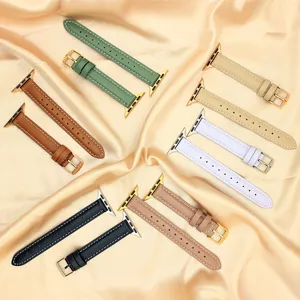 Bracelet de montre en cuir fin compatible avec Apple Watch, plusieurs couleurs élégantes pour tous.