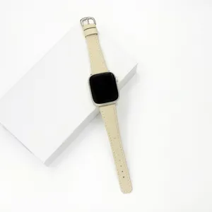 Ersatz Lederarmband für Apple Watch, beiges Litschi Muster Band mit Silberschnalle.