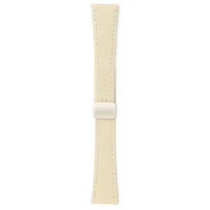 Beige leather watch strap with magnetic folding clasp, premium litchi grain replacement band.