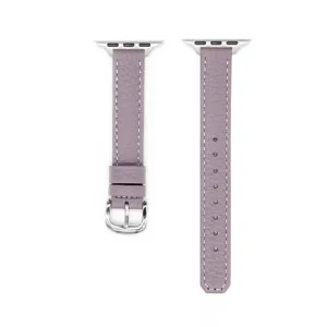 Schlankes lila Leder Ersatzuhrenarmband Detailaufnahme, weiche Textur für elegante Smartwatches.