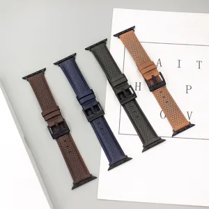 Cinturino di ricambio in vera pelle compatibile per Apple Watch perforato e traspirante