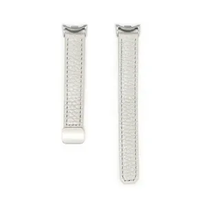 Replacement leather watch strap with lychee pattern and magnetic buckle, detailed view.