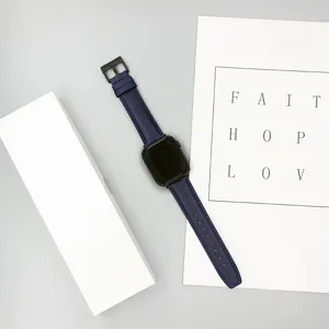 Cinturino per orologio in pelle perforata compatibile con Apple Watch, traspirante, blu scuro.
