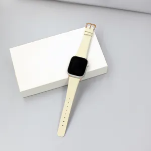 Cinturino per orologio in pelle beige compatibile con Apple Watch con fibbia oro rosa donna.