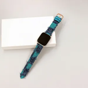 Ruitjes denim smartwatch horlogeband vervangende band compatibel met Apple Watch blauw groen.