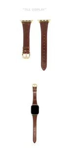 Cinturino in pelle marrone compatibile con Apple Watch, elegante cinturino da donna.