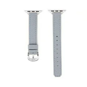 Graues Lederarmband kompatibel mit Apple Watch weiches Rindsleder Litchi Muster schmaler Riemen