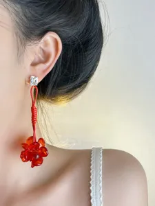 Orecchini pendenti fiore rosso nappa cristallo lungo gioielli donna stile vacanza