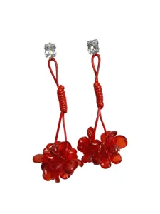 Stupendi orecchini pendenti fiore rosso cristallo brillante gioielli per donna