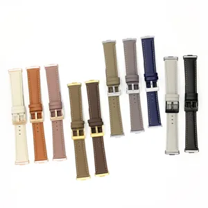 Replacement genuine leather watch band strap compatible with smart watch models, various colors.