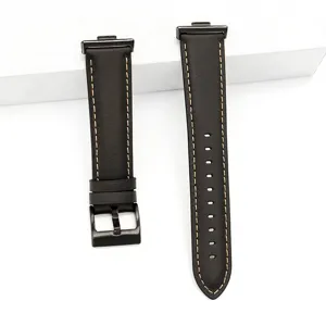 Genuine leather replacement watch strap with contrast stitching and metal buckle.