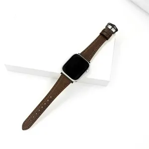 Bruine lederen horlogeband compatible met Apple Watch, premium vervangende band voor dames.