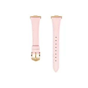 Pink leather watch strap with gold buckle replacement band for smart watch elegant women design