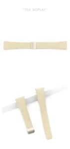 Beige leather watch strap with magnetic buckle, litchi grain texture, elegant design.