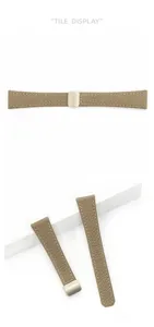 Cowhide leather watch strap detail view, starlight litchi pattern with magnetic metal buckle.