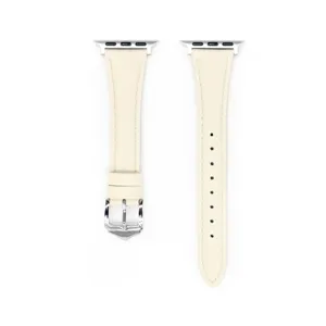 Cinturino di ricambio in pelle per Apple Watch, elegante cinturino bianco avorio con fibbia.