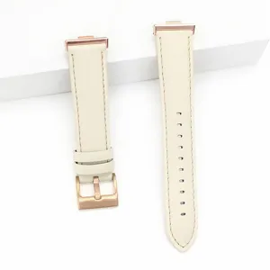 Genuine leather watch strap replacement with rose gold buckle for smart watch compatible use.