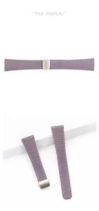 Purple cowhide leather watch strap with magnetic buckle detail view, elegant texture and finish.