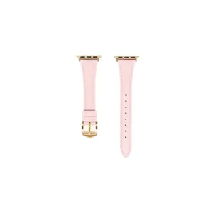 Cinturino di ricambio sottile in pelle rosa compatibile con Apple Watch, fibbia metallica.