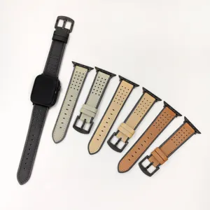 Cinturino per orologio in pelle vintage perforato compatibile con Apple Watch, vari colori.
