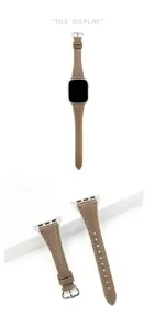 Elegante correa de cuero para Apple Watch con diseño de cintura de avispa, marrón y hebilla metálica.